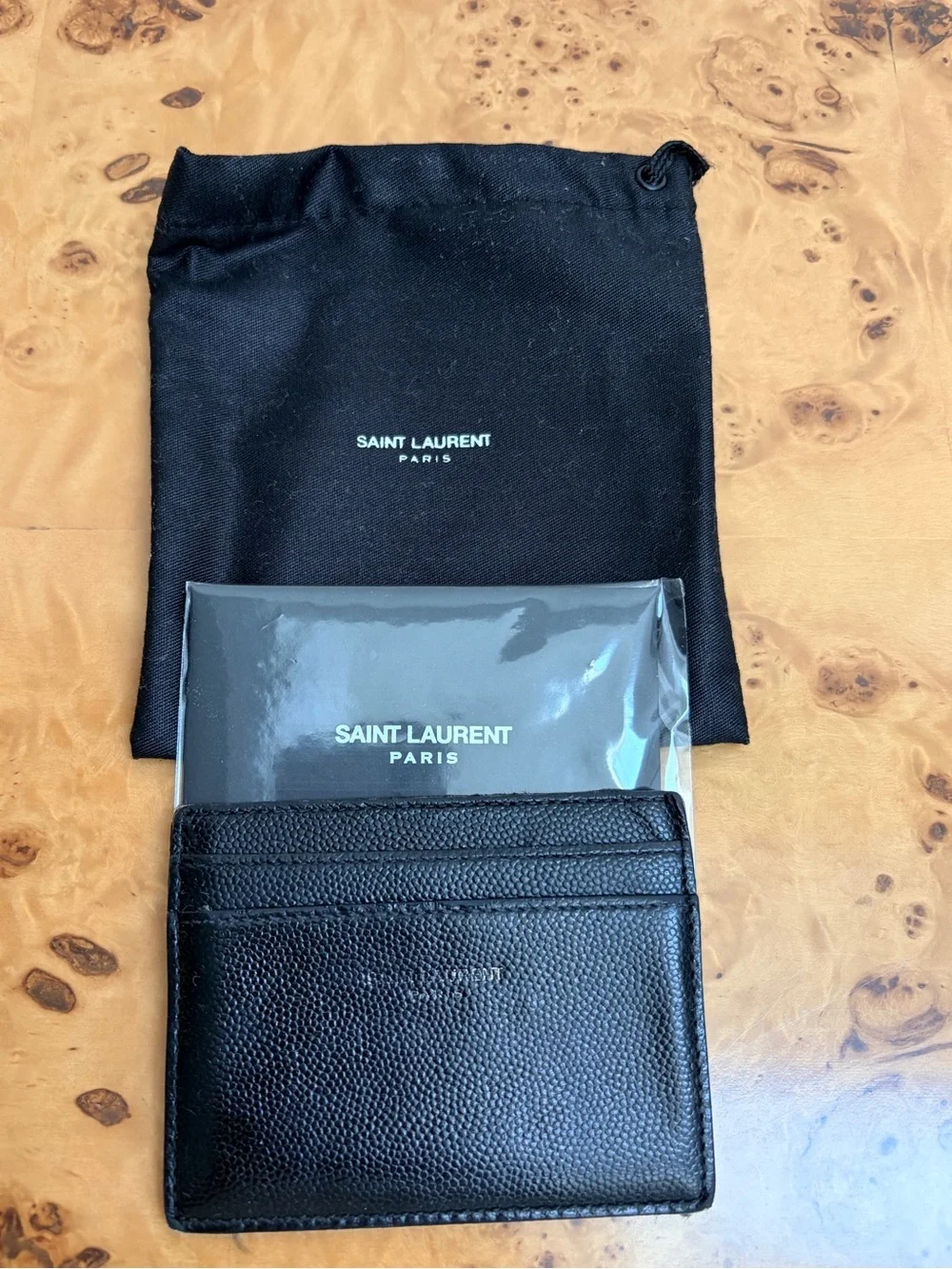 Saint Laurent Black Pebbled Leather Card Case